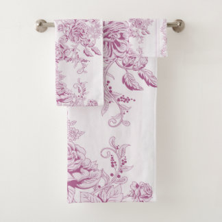 Frans chic, roze, toile, floral, patroon, Victoria Bad Handdoek
