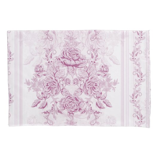 Frans chic, roze, toile, floral, patroon, Victoria Kussensloop (Voorkant)