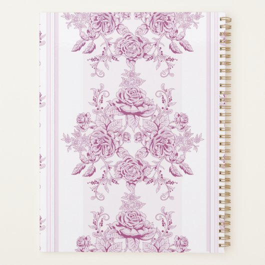Frans chic, roze, toile, floral, patroon, Victoria Planner (Achterkant)
