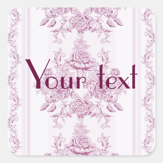 Frans chic, roze, toile, floral, patroon, Victoria Vierkante Sticker (Voorkant)