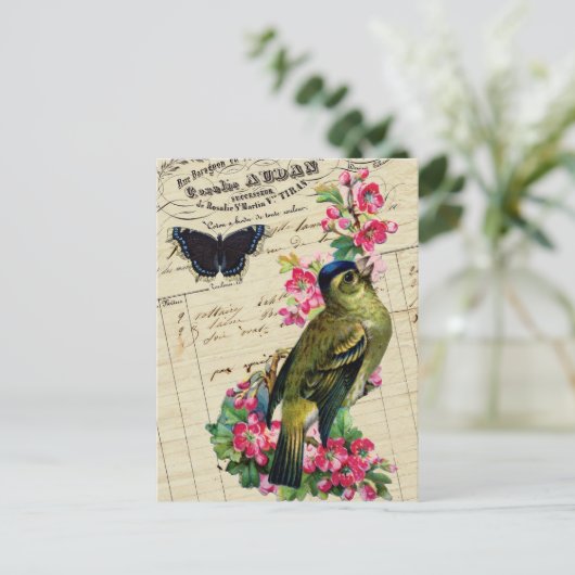 Frans Chic Spring Bird Collage Briefkaart (Staand voorkant)