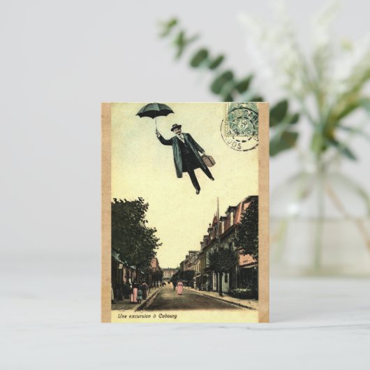  Frans Chic Umbrella Flying Man Briefkaart (Staand voorkant)