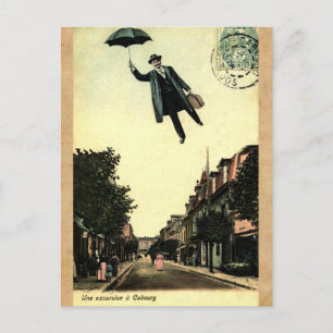 Frans Chic Umbrella Flying Man Briefkaart