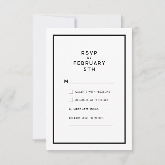 Frans Chique Minimale Monochrome Bruiloft RSVP (Voorkant)