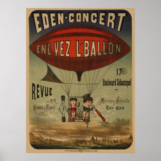 Frans circus Poster van twee artiesten in luchtsch (Voorkant)