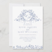 Frans Classic Elegant Blauw Bloemen Bruiloft Kaart (Voorkant)