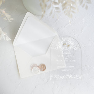 Frans Classic Elegant Goud Bloemen Bruiloft Acryl Uitnodigingen