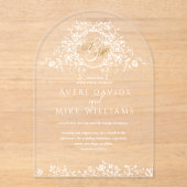  Frans Classic Elegant Goud Bloemen Bruiloft Acryl Uitnodigingen (Voorkant)