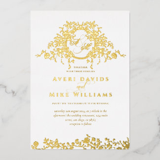  Frans Classic Elegant Goud Bloemen Bruiloft Folie Uitnodiging