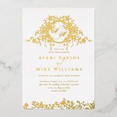 Frans Classic Elegant Goud Bloemen Bruiloft Folie Uitnodiging (Voorkant)