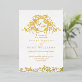 Frans Classic Elegant Goud Bloemen Bruiloft Folie Uitnodiging (Staand Voorkant)