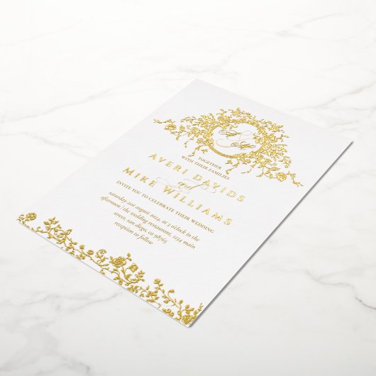 Frans Classic Elegant Goud Bloemen Bruiloft Folie Uitnodiging (Gedraaid)