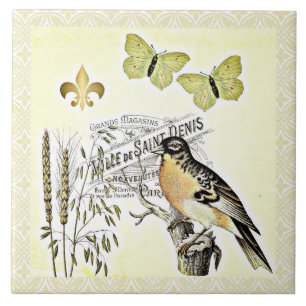  Frans collage Bird Butterfly Fleur Tegeltje