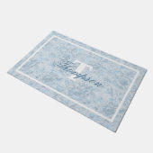 Frans Cottage Dusty Blue Floral Monogram Deurmat (Schuin)