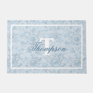 Frans Cottage Dusty Blue Floral Monogram Deurmat