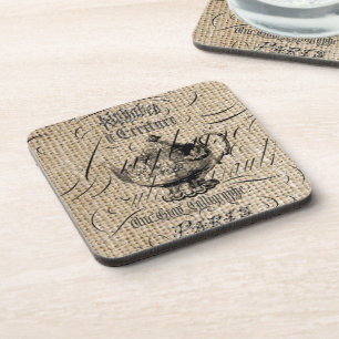frans country burlap scripts theepot theekransje drankjes onderzetter