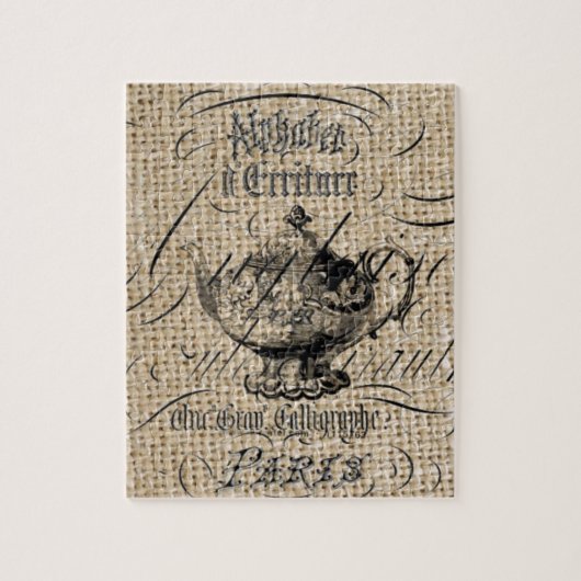 frans country burlap scripts theepot theekransje legpuzzel (Verticaal)