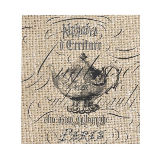 frans country burlap scripts theepot theekransje notitieblok (Voorkant)