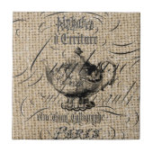 frans country burlap scripts theepot theekransje tegeltje (Voorkant)