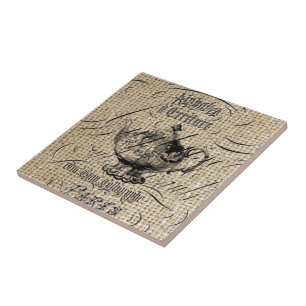 frans country burlap scripts theepot theekransje tegeltje