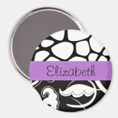 Frans Damask, Giraffe, Black and White, Jouw naam Magneet (Voorkant / Achterkant)