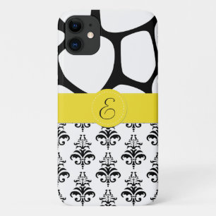 Frans Damask, Giraffe, Black and White, Monogram iPhone 11 Hoesje