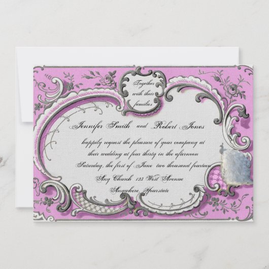 Frans Deco Lijst Posh Wedding Uitnodiging (Voorkant)