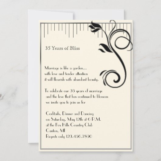 Frans Deco Roos Black Cream Jubileum Kaart (Voorkant)