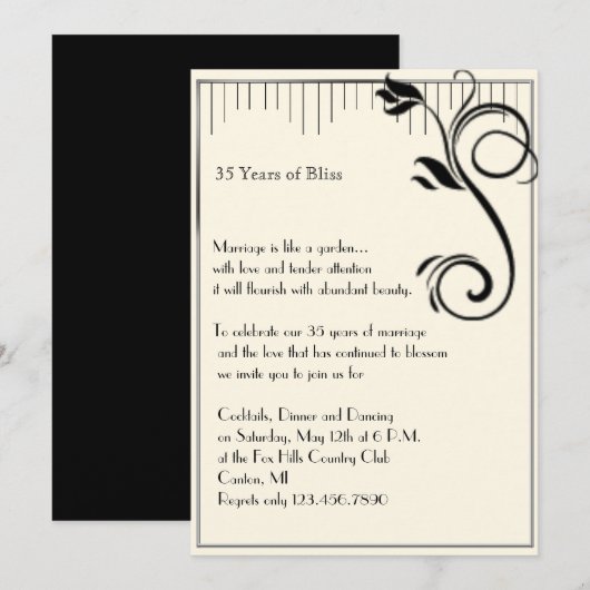 Frans Deco Roos Black Cream Jubileum Kaart (Voorkant / Achterkant)