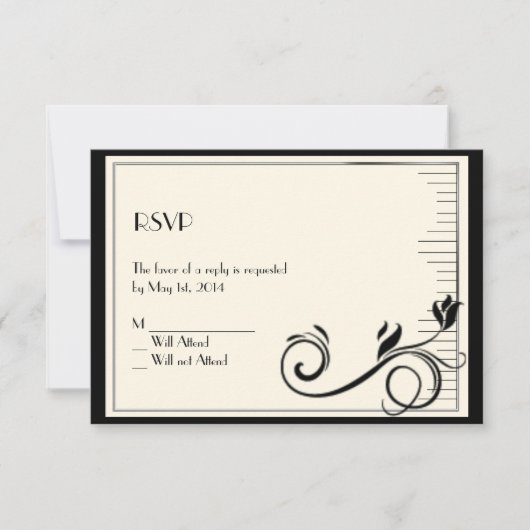 Frans Deco Roos Black Cream Response Kaart (Voorkant)