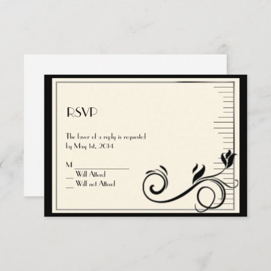 Frans Deco Roos Black Cream Response Kaart (Voorkant / Achterkant)