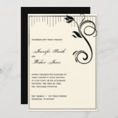 Frans Deco Roos Zwart Cream Bruiloft Uitnodiging (Voorkant / Achterkant)