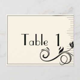 Frans Deco Roos Zwart Cream Trouwtafel Nummer Briefkaart