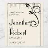 Frans Deco Roos Zwart Cream Wijnlabel Wijn Etiket (Enkel label)