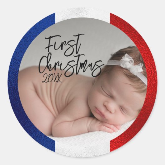 Frans eerste kerstfeest voor baby's ronde sticker (Voorkant)