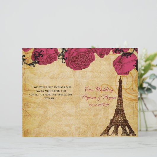 Frans Eiffel tower roze vouwweddenschap (Staand voorkant)