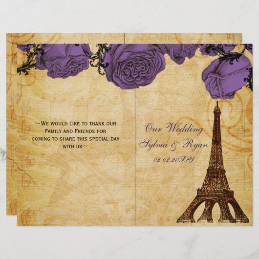 Frans Eiffeltoren paars gevouwen weddenschap (Voorkant / Achterkant)