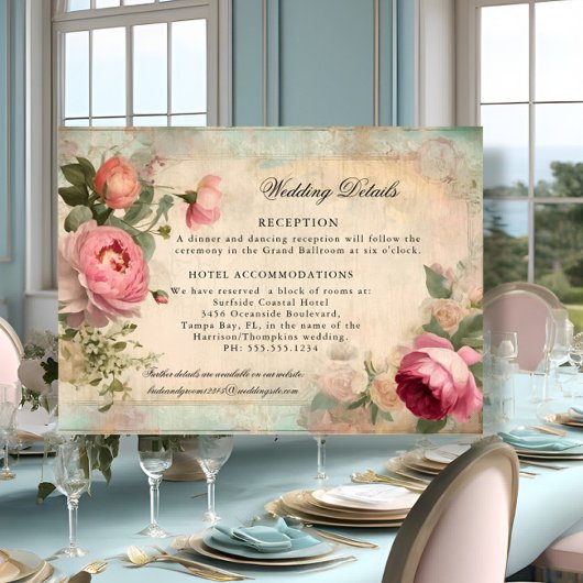 Frans Elegant Bloemen Blauw Bruiloft Details Informatiekaartje