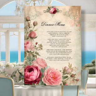 Frans Elegant Bloemen Blauw Vintage Bruiloft Menu Kaart