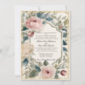 Frans Elegant Bloemen Goud Classic Bruiloft Kaart (Voorkant)