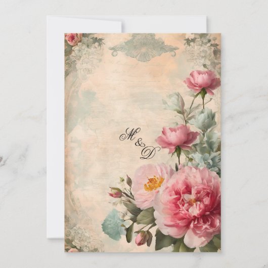 Frans Elegant Bloemen  Junk Journal Bruiloft Kaart (Achterkant)