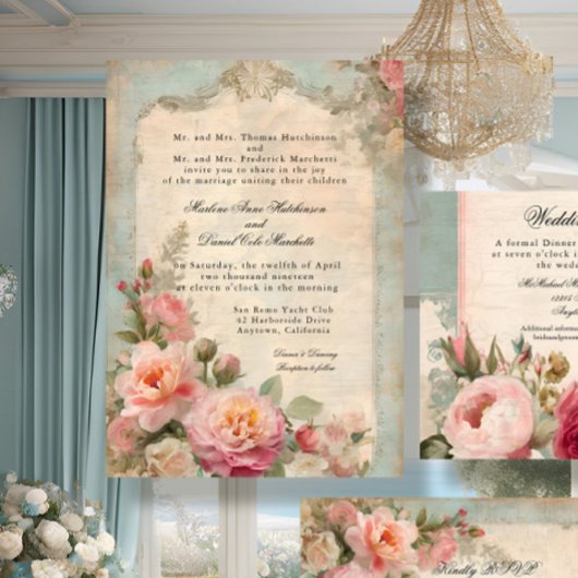 Frans Elegant Bloemen  Junk Journal Bruiloft Kaart