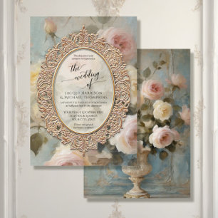 Frans Elegant Bloemen  Rose Bouquet Goud Kaart