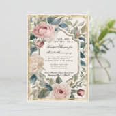 Frans Elegant Bloemen Roze en Goud Vrijgezellenfee Kaart (Staand voorkant)