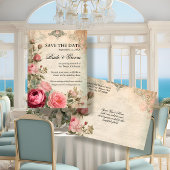 Frans Elegant Bloemenblauw Junk Journal Aankondigingskaart