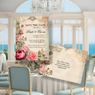 Frans Elegant Bloemenblauw  Junk Journal Aankondigingskaart