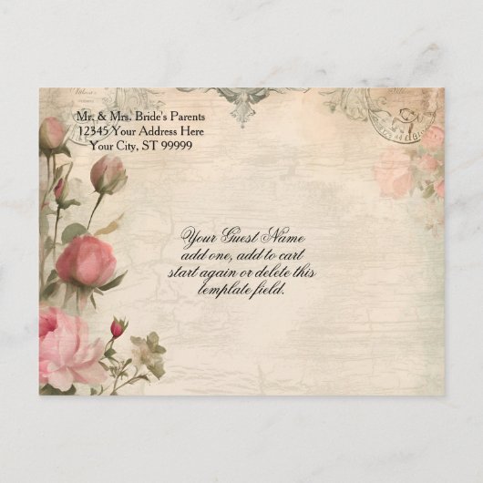 Frans Elegant Bloemenblauw Junk Journal Aankondigingskaart (Achterkant)