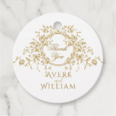 Frans Elegant Goud Flora Monogram Bruiloft Bedankjes Labels (Voorkant)