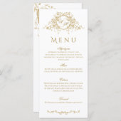  Frans Elegant Goud Flora Monogram Bruiloft Menu (Voorkant / Achterkant)