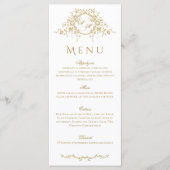  Frans Elegant Goud Flora Monogram Bruiloft Menu (Voorkant)